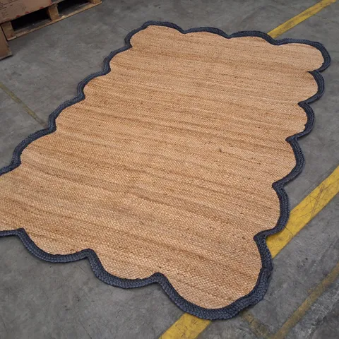 NATURAL JUTE RUG WITH NAVY BORDER – SCALLOPED EDGE APPROXIMATELY 170×240CM