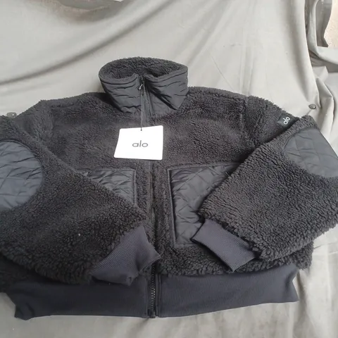 ALO YOGA SHERPA EDGE BOMBER JACKET – BLACK – SIZE M