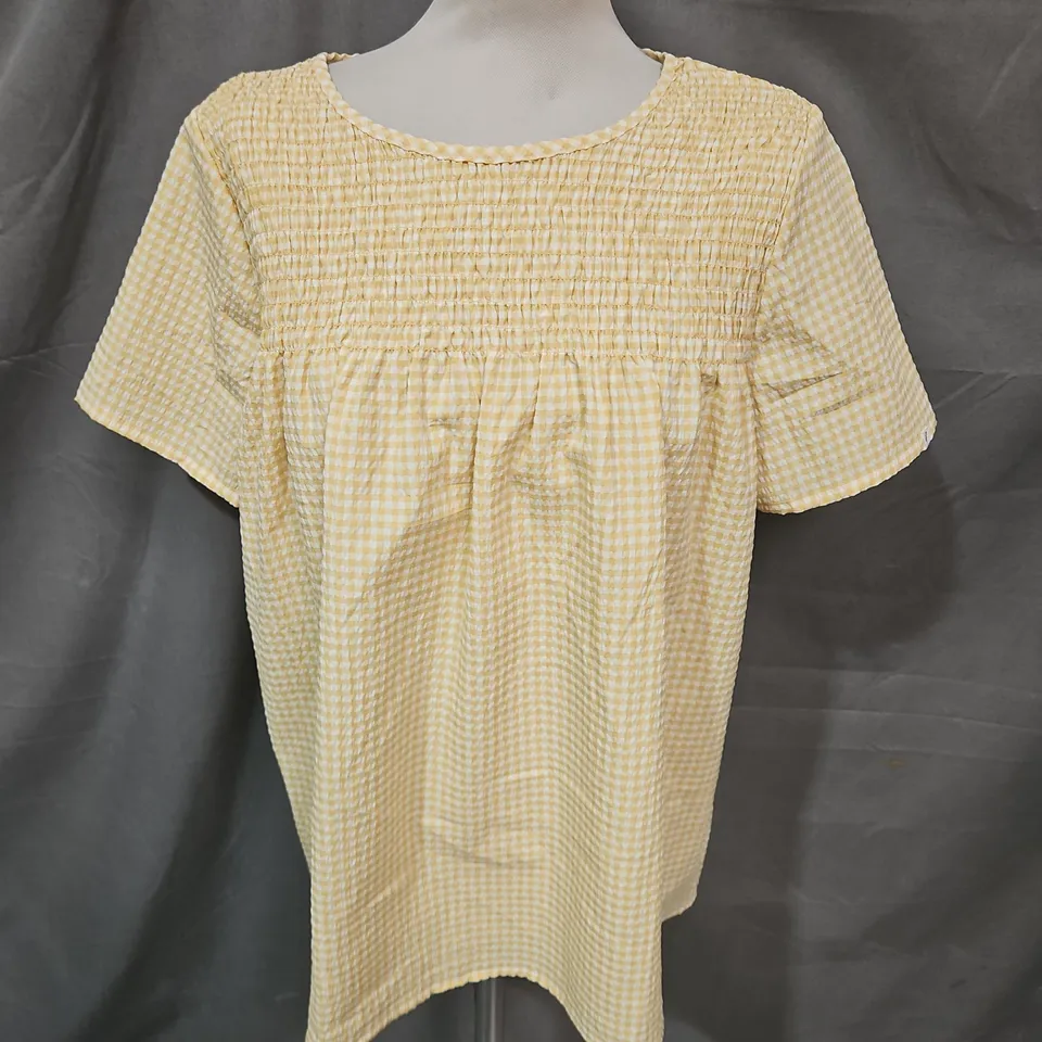 TRESSPASS CANDICE SMOCK TOP IN PALE MAIZE GINGHAM SIZE 2XL