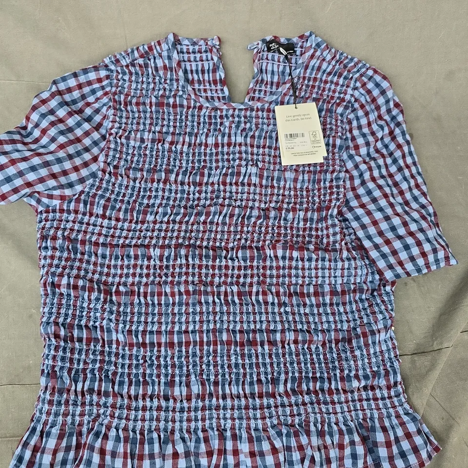 NOBODY'S CHILD NAT SHIRRED TOP IN BLUE/MULTI SIZE UK 10