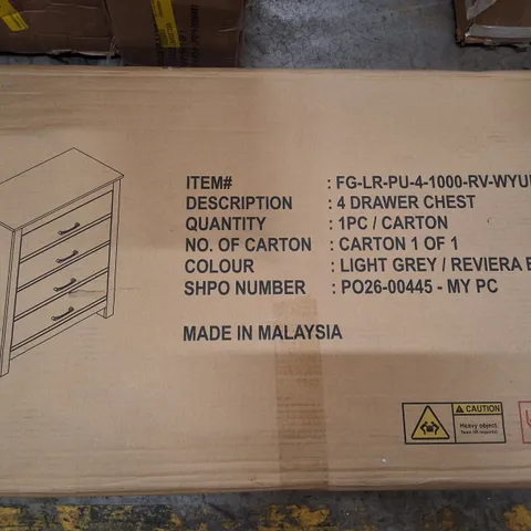 BOXED 4 DRAWER CHEST - LIGHT GREY