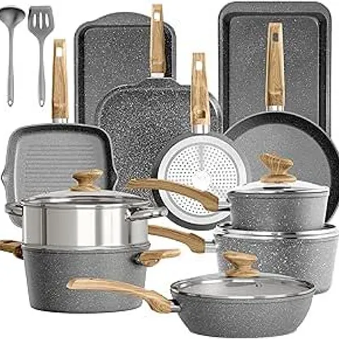 BOXED KITCHEN ACADEMY 17 PIECE NON-STICK POTS AND PANS SET - GREY (1 BOX)