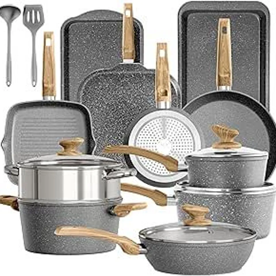 BOXED KITCHEN ACADEMY 17 PIECE NON-STICK POTS AND PANS SET - GREY (1 BOX)