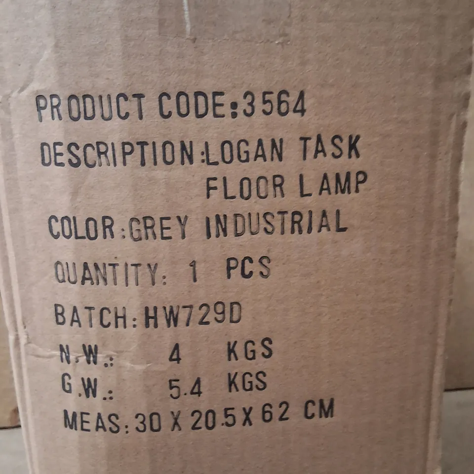 BOXED DUNELM LOGAN TASK FLOOR LAMP – GREY INDUSTRIAL