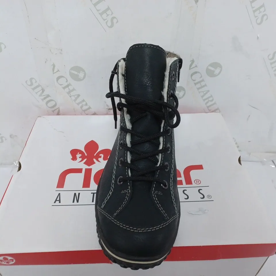 BOXED RIEKER LACE UP BOOTS IN BLACK - SIZE 39