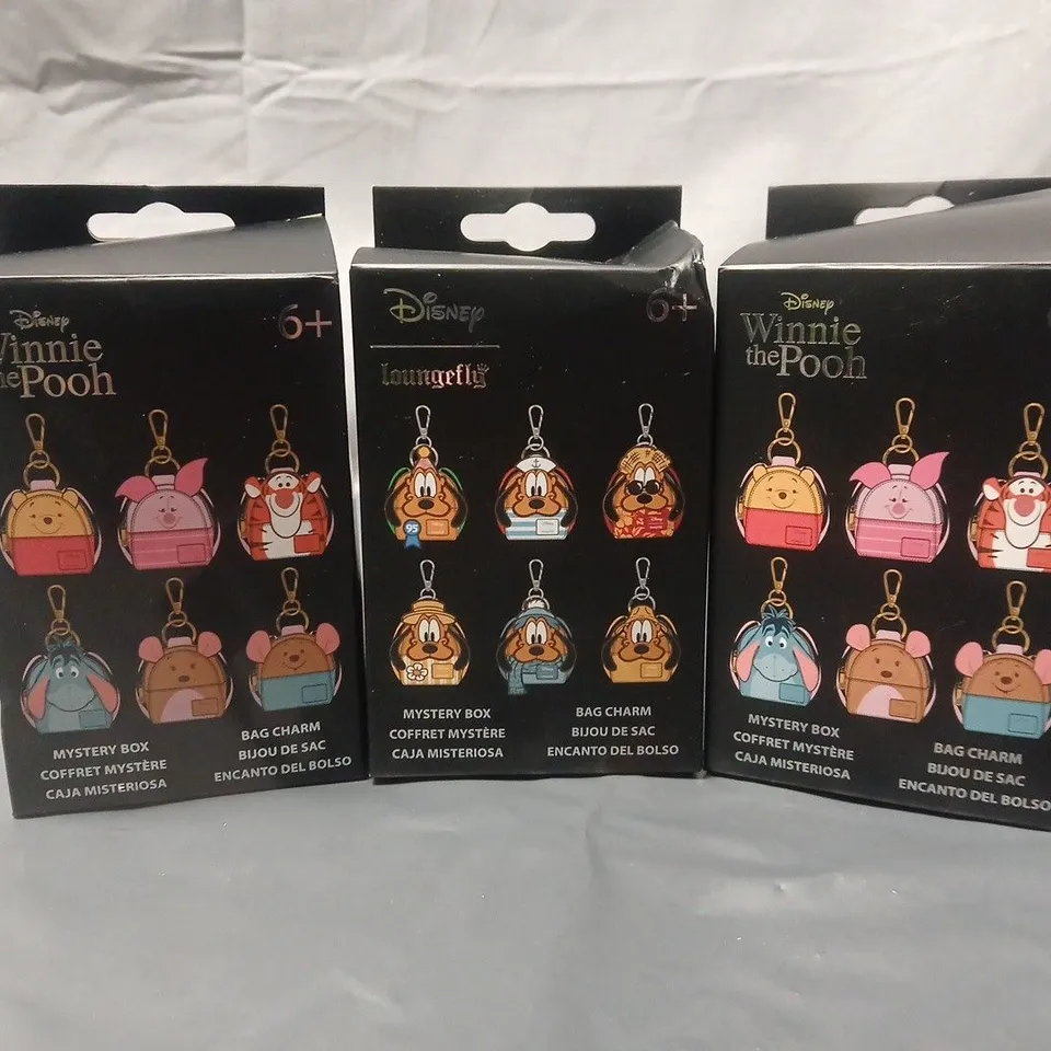 LOT OF 3 DISNEY WINNIE THE POOH AND LOUNGEFLY BAG CHARM MYSTERY BOXES