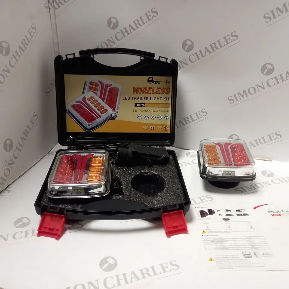 BOXED WIRELESS TRAILER LIGHT KIT, WITH CARRY  CASE, POWER ADAPTOR AND INSTRUCTIONS