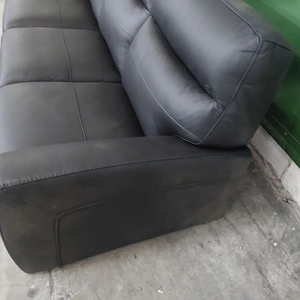 DESIGNER THREE SEATER SOFA BLACK LEATHER 