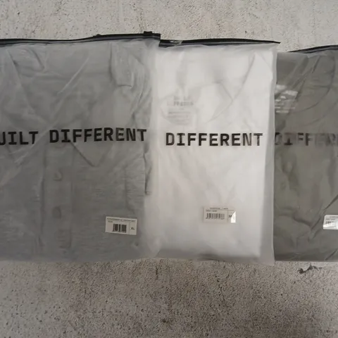 SET OF APPROXIMATELY 10 ASSORTED BUILT DIFFERENT T-SHIRTS/SHIRTS IN VARIOUS COLOURS AND SIZES