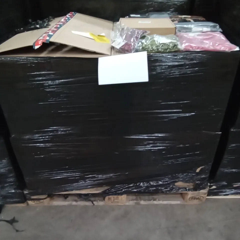 PALLET OF ASSORTED ITEMS INCLUDING CURLING HEADBAND, FORTNIGHT JOGGERS FOR BOYS, WALDORF ASTERIA COOKBOOK, BELLE POQUE OMENS FLARED HIGH SKIRT, OFFICE WORLD INK CARTRIDGES