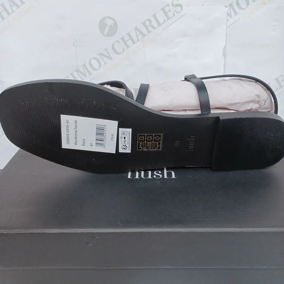 BOXED PAIR OF HUSH MILA MINIMALIST SANDALS - BLACK / SIZE: 40 EU 