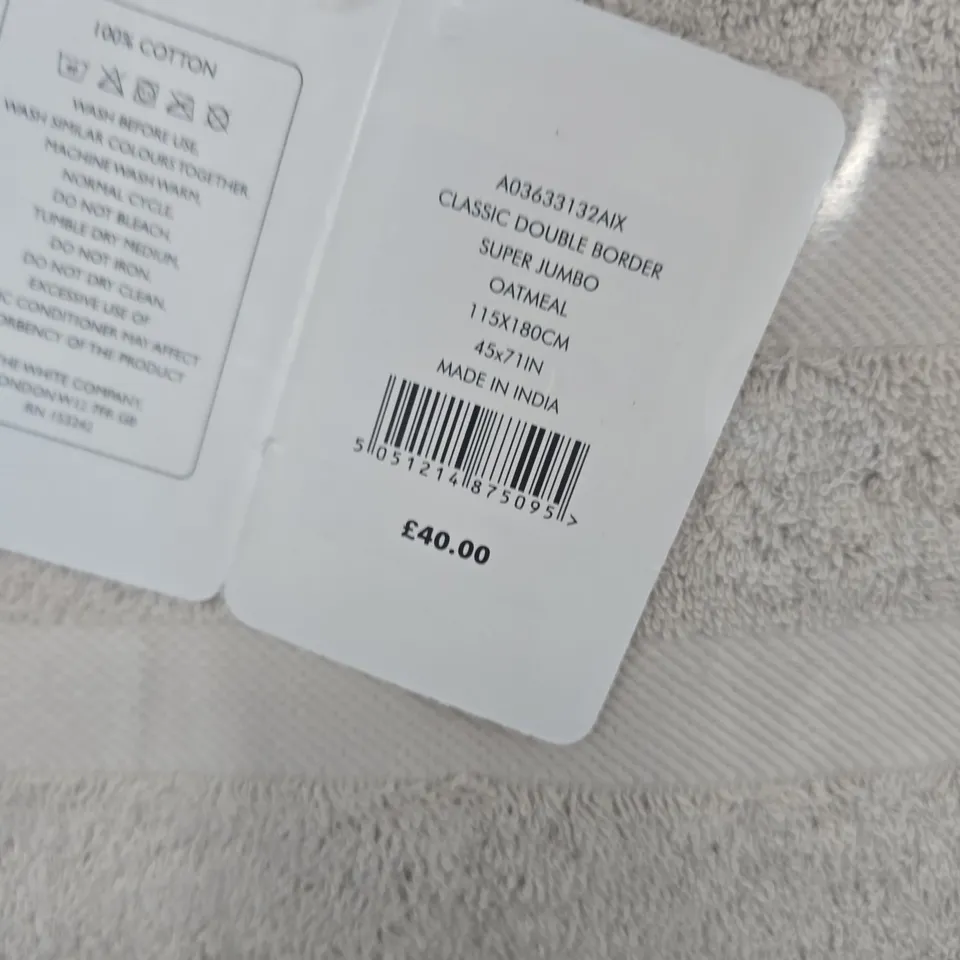BAGGED THE WHITE COMPANY CLASSIC DOUBLE BORDER SUPER JUMBO TOWEL IN OATMEAL (115X180CM)