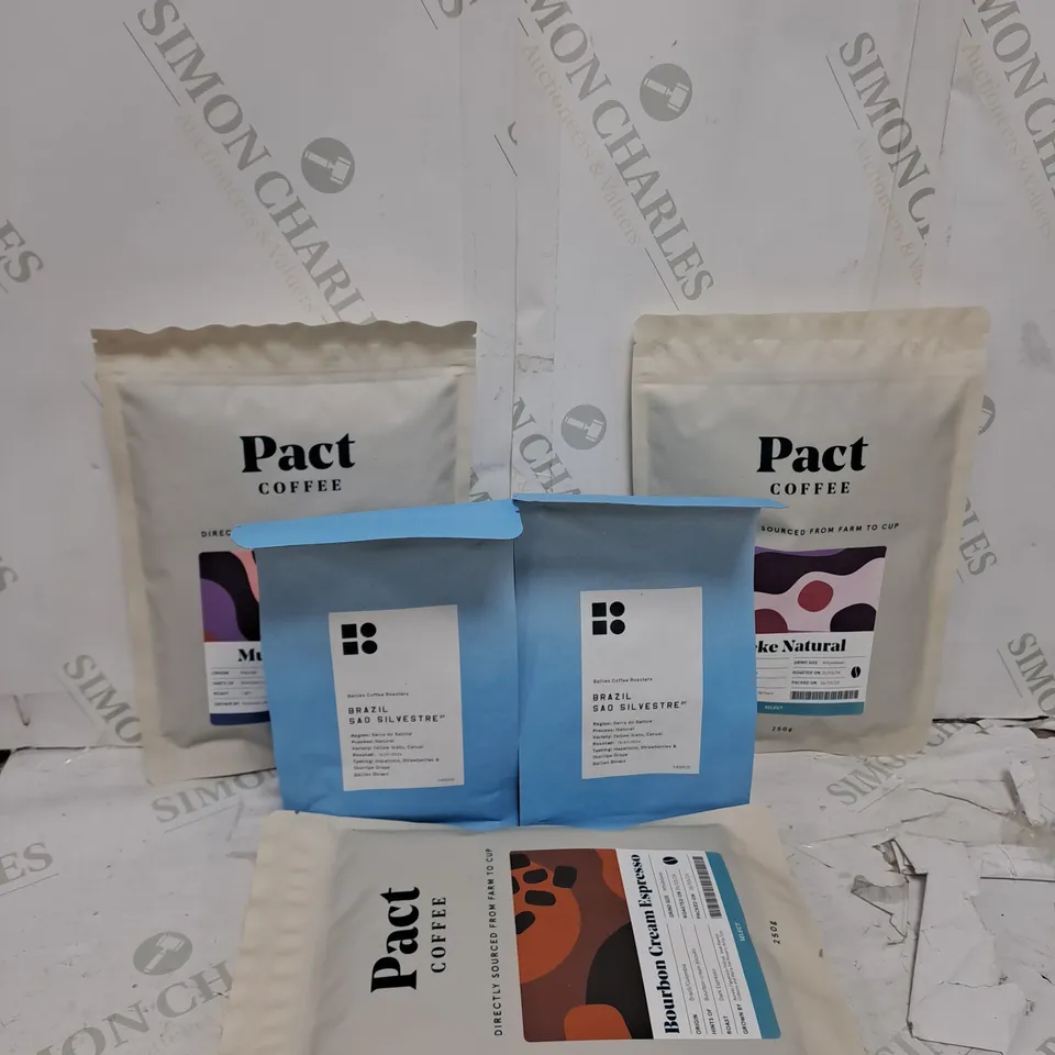 GROUP OF ASSORTED COFFEE ITEMS TO INCLUDE PACT COFFEE , BRAZIL COFFEE , ETC 
