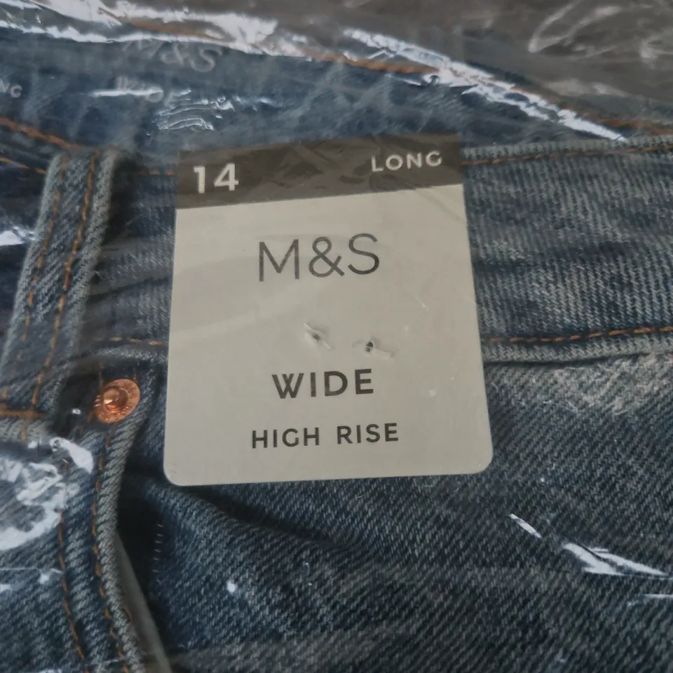 M & S DENIM JEANS 14 LONG WIDE HIGH RISE