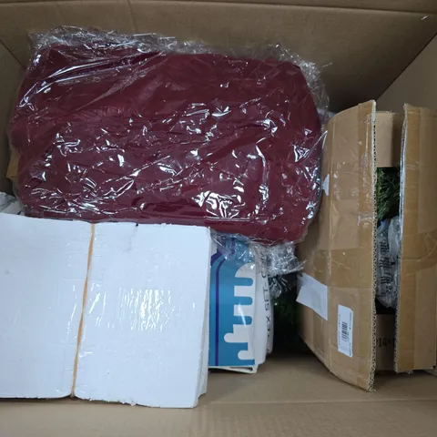 BOX OF APPROXIMATELY 15 ASSORTED HOUSEHOLD ITEMS TO INCLUDE XMAS DECORATIONS, SUGAR CANISTER AND WRAPPING PAPER 