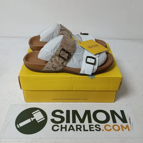 BOXED PAIR OF STRIVE CAPRERA SANDALS IN SNAKE - UK 7