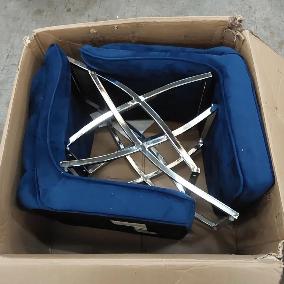 BOXED ROCCO DINING CHAIR IN ROYAL BLUE VELVET WITH CHROME LEGS - SET OF 2