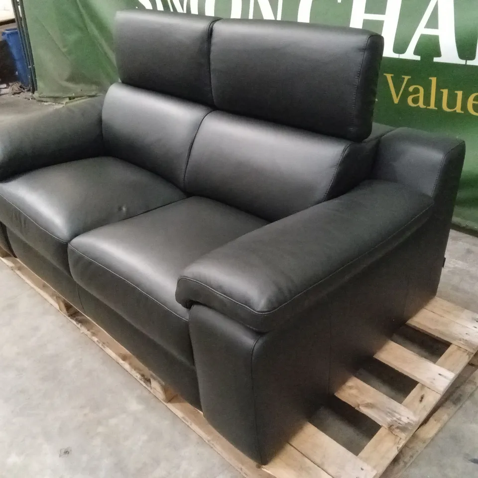 QUALITY DESIGNER ITALIAN MADE RICCARDO 2 SEATER LEATHER SOFA - BLACK