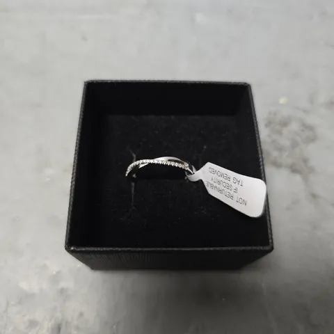 THE LOVE COLLECTION 9CT WHITE GOLD BAND WITH 0.1CT DIAMOND DETAIL RING - SIZE UNSPECIFIED 