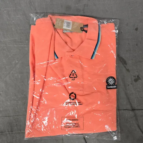 SANDBANKS BADGE LOGO POLO SHIRT IN CORAL SIZE XL
