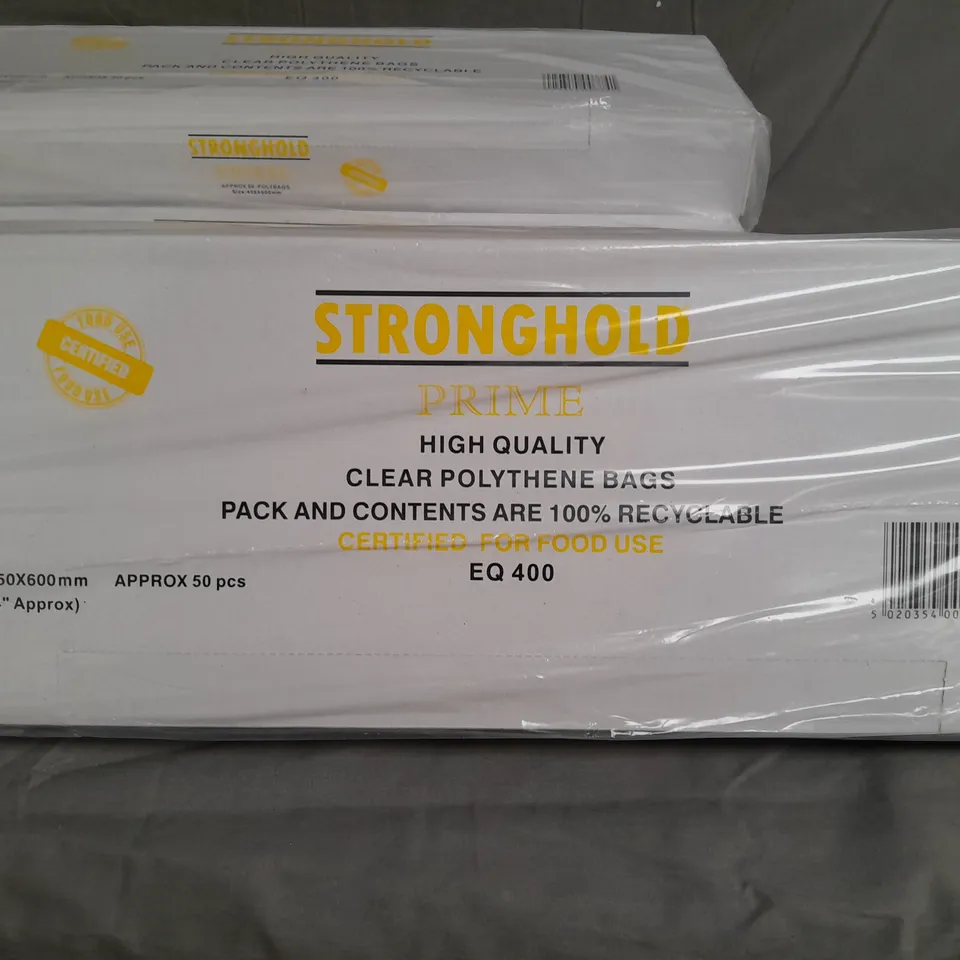 LOT OF 6 SEALED 50-PIECE PACKS OF STRONGHOLD PRIME CLEAR POLYTHENE BAGS - 45X60CM BAGS