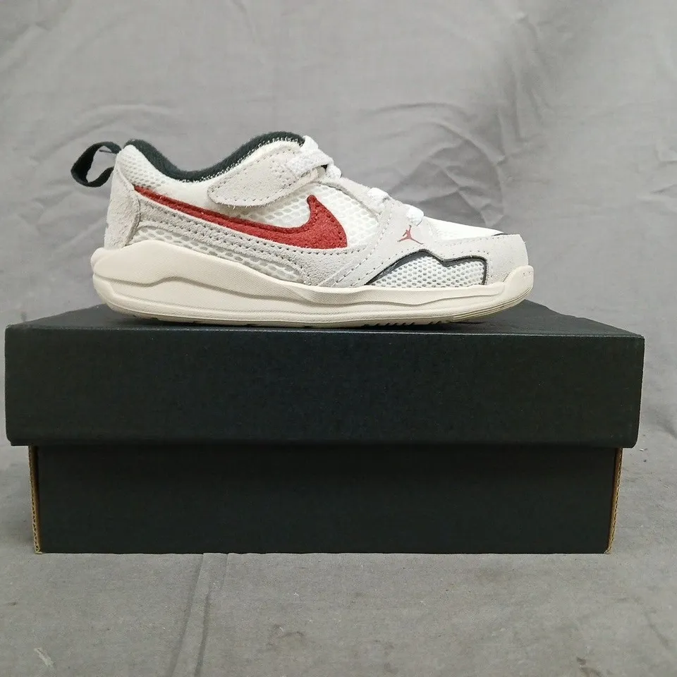 BOXED PAIR OF NIKE JORDAN INFANT SHOES IN SAIL/RED SIZE UK 8.5