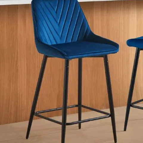 BOXED LOURDES SET OF TWO BLUE VELVET BARSTOOLS