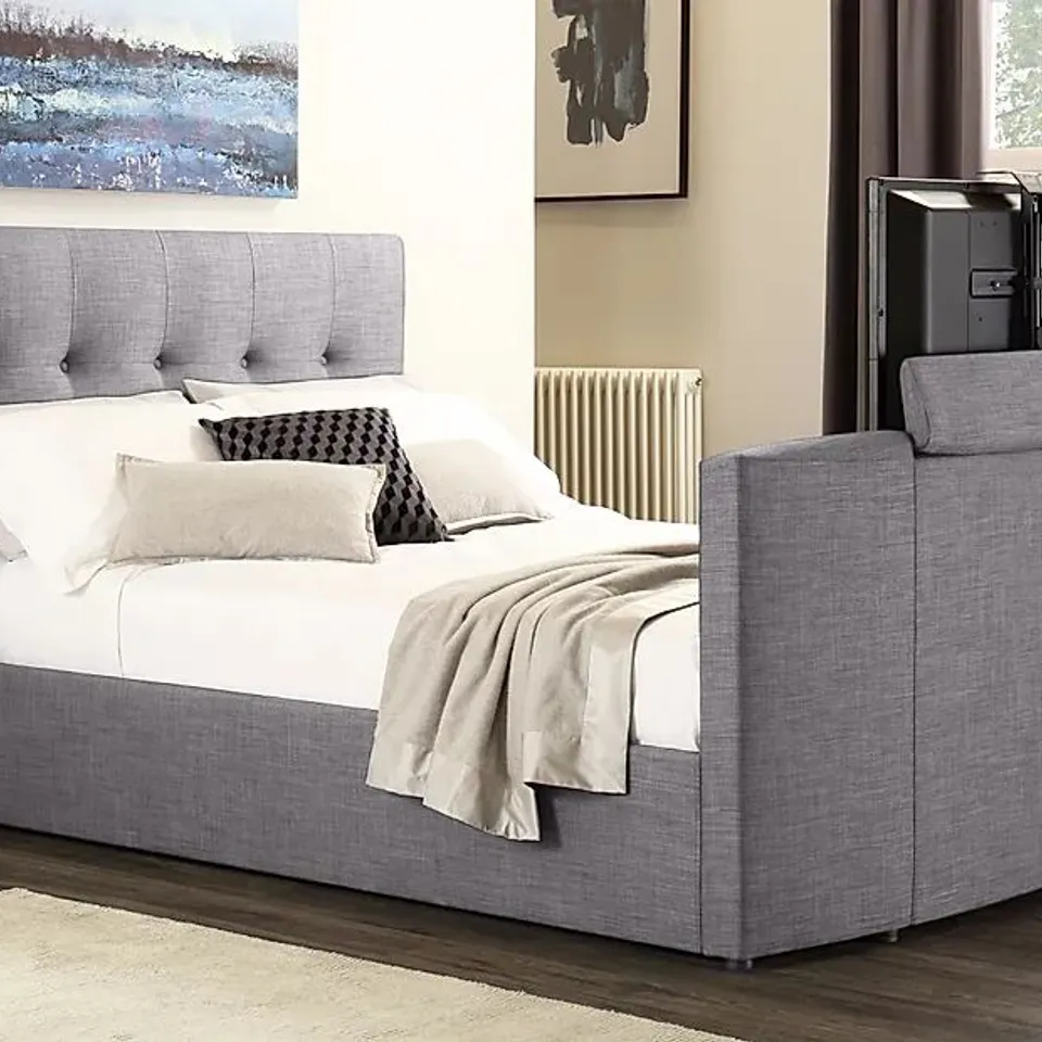 BOXED LANGHAM MARBELLA GREY FABRIC DOUBLE BED FRAME (4 BOXES)