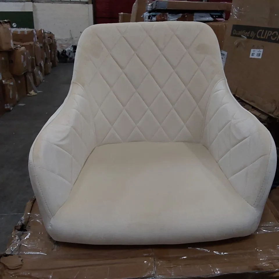 BOXED SET OF 2 DESIGNER CREAM VELVET CHAIRS (1 BOX)