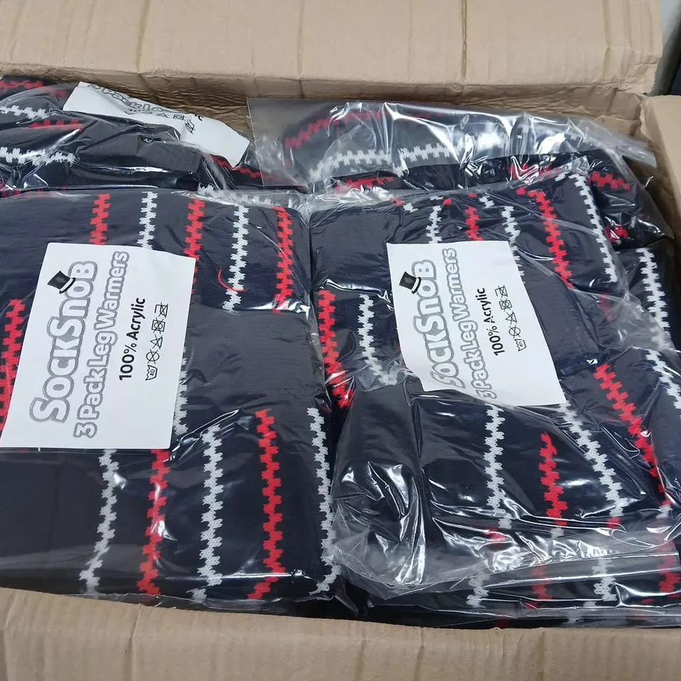 APPROXIMATELY 90 PAIRS OF SOCK SNOB STRIPED LEG WARMERS IN NAVY