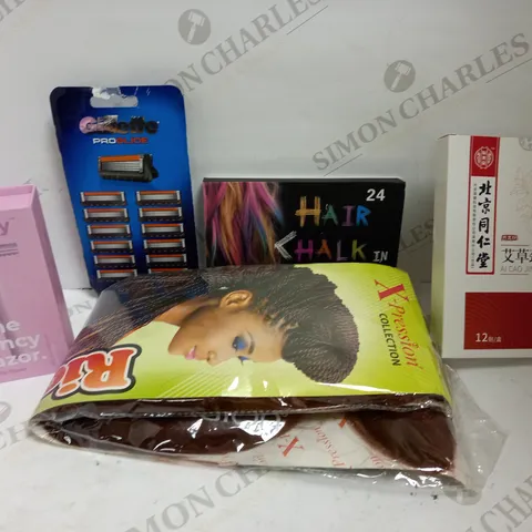 LOT OF APPROXIMATELY 10 ASSORTED HEALTH & BEAUTY ITEMS, TO INCLUDE BRAIDS, HAIR CHALK, WIGS, ETC
