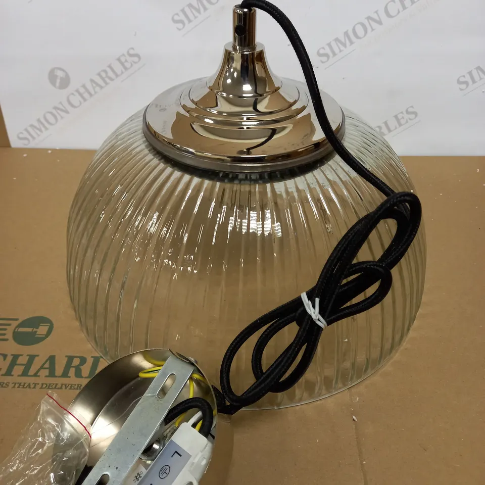 DAR LIGHTING YAMBOL PENDANT POLISHED NICKEL CLEAR GLASS LIGHT FIXTURE