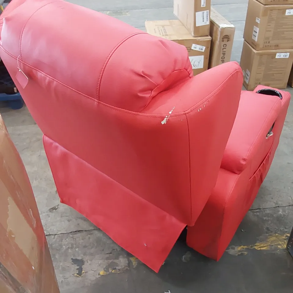 DESIGNER FAUX RED LEATHER UPHOLSTERED RECLINER ARMCHAIR