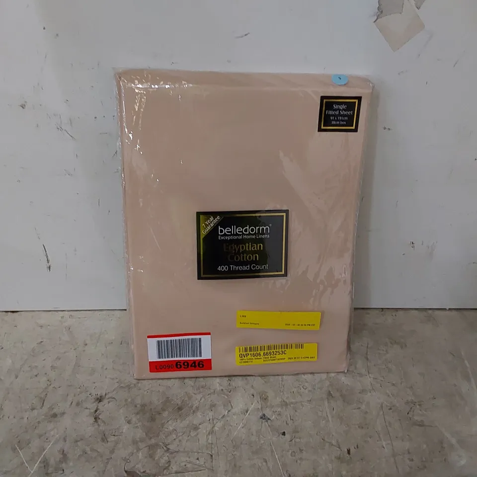 BAGGED BELLEDORM 400 THREAD COUNT EGYPTIAN COTTON SINGLE FITTED SHEET CREAM (1 ITEM)