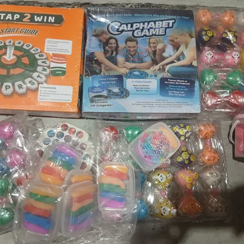 LARGE QUANTITY OF ASSORTED TOYS AND ACCESSORIES TO INCLUDE; TAP 2 WIN, ALPHABET GAME AND CRAFT PRODUCTS
