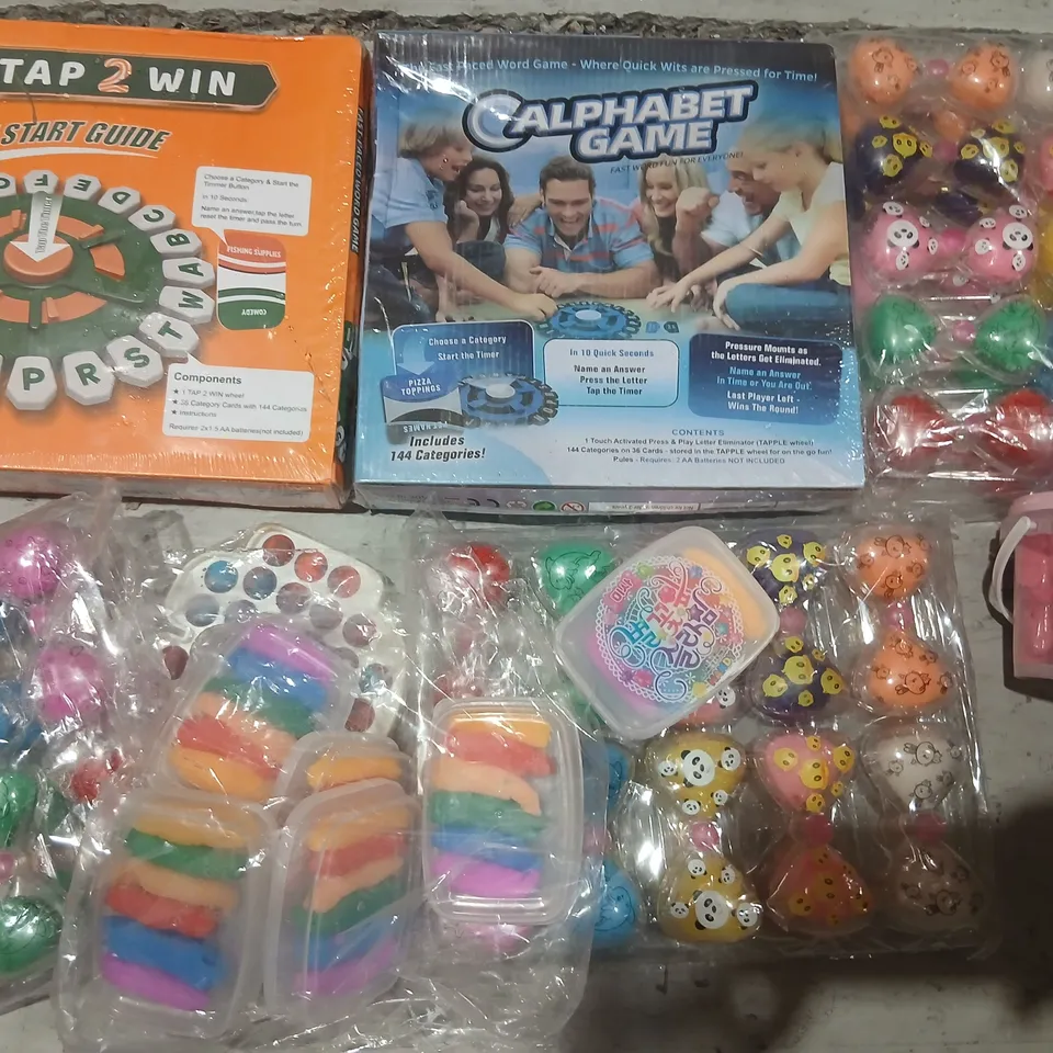 LARGE QUANTITY OF ASSORTED TOYS AND ACCESSORIES TO INCLUDE; TAP 2 WIN, ALPHABET GAME AND CRAFT PRODUCTS