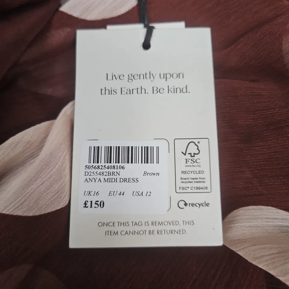 NOBODY'S CHILD ANYA MIDI DRESS – BROWN, UK16 