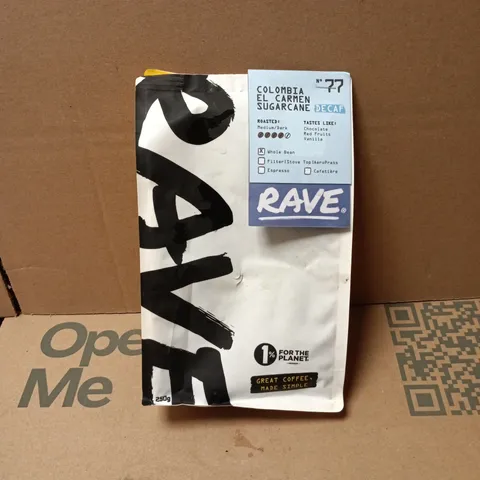 RAVE COLOMBIA EL CARMEN SUGARCANE NO77 DECAF COFFEE 250G