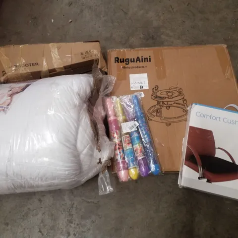 PALLET CONTAINING ASSORTED PRODUCTS INCLUDING KIDS SCOOTER, COMFORT CUSHION, BUBBLE WANDS, 10CM MATTRESS TOPPER & BABY WALKER