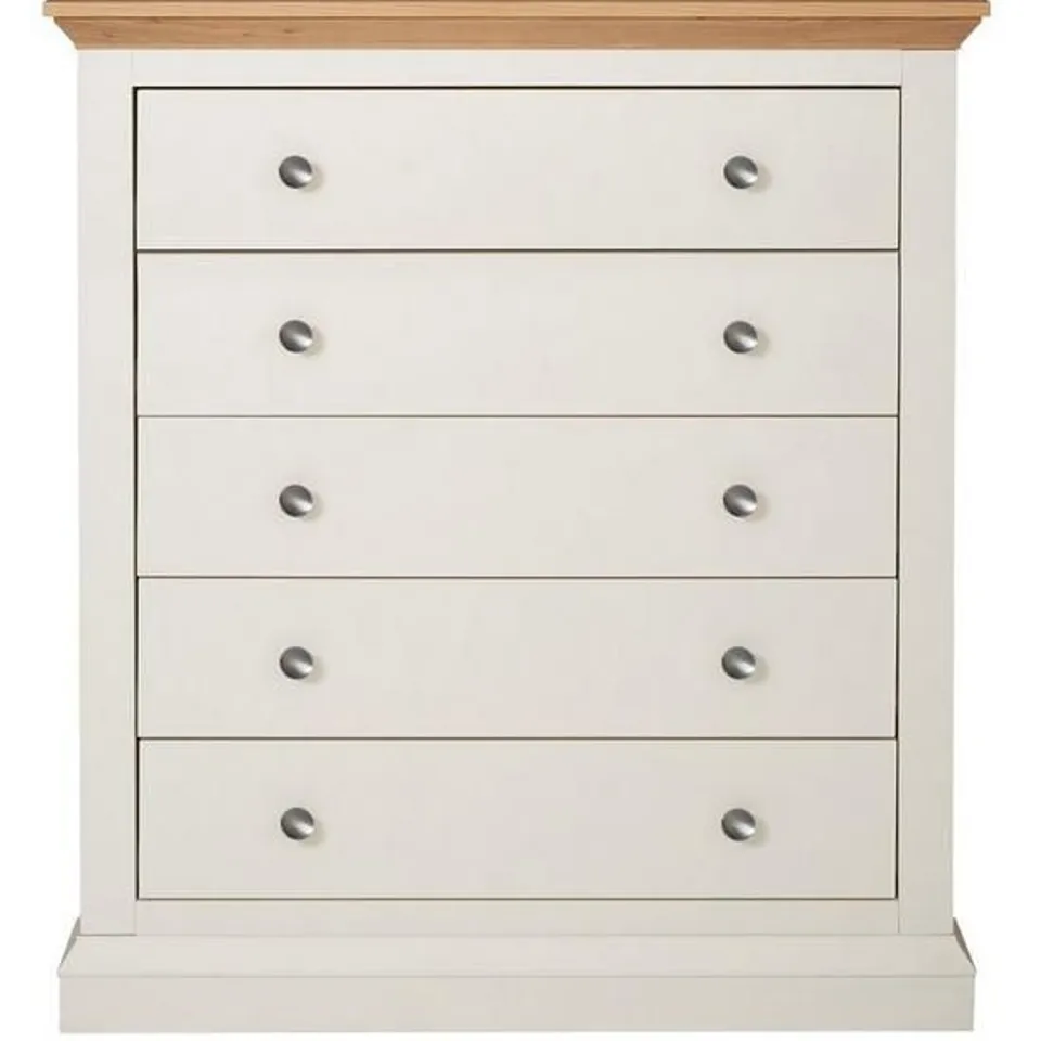BOXED GRADE 1 HANNA CREAM/OAK-EFFECT 5-DRAWER CHEST (1 BOX)