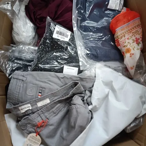 LARGE BOX OF ASSORTED CLOTHING ITEMS IN VARIOUS COLOURS, STYLE AND SIZES - COLLECTION ONLY