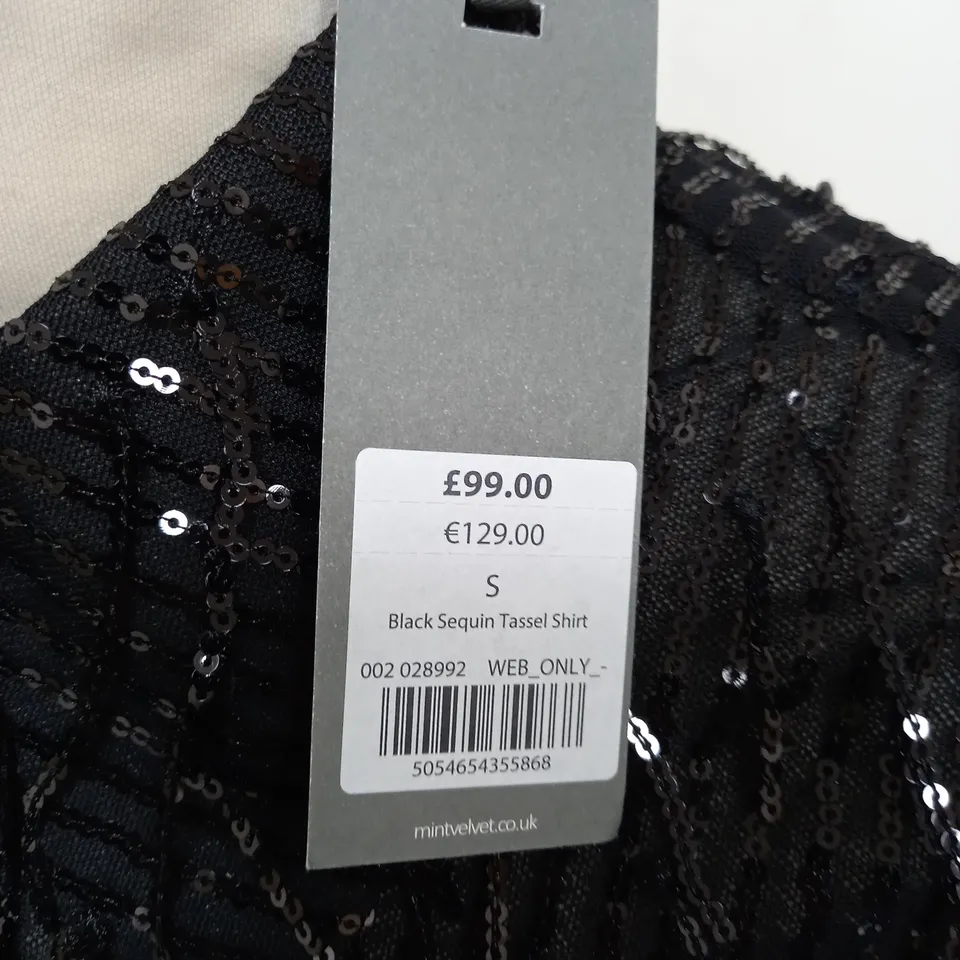 MINT VELVET BLACK SEQUIN TASSEL SHIRT - S