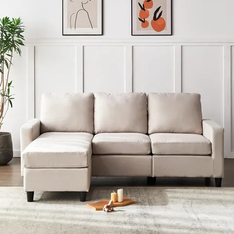 BOXED DREDON CORNER SOFA - BEIGE FABRIC (2 BOXES)