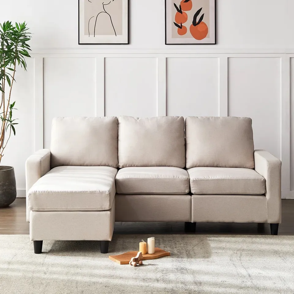 BOXED DREDON CORNER SOFA - BEIGE FABRIC (2 BOXES)