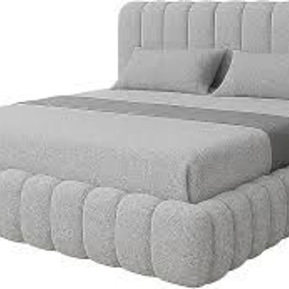 BOXED CLOUD OTTOMAN BED BOUCLE//KING - GREY (3 BOXES)