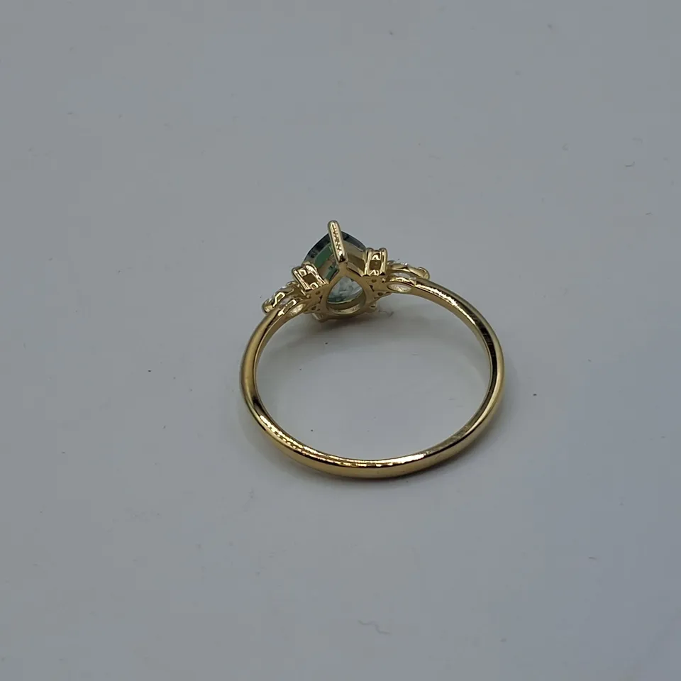 NORM JEWELS STUNNING PEAR MOSS AGATE ENGAGEMENT RING