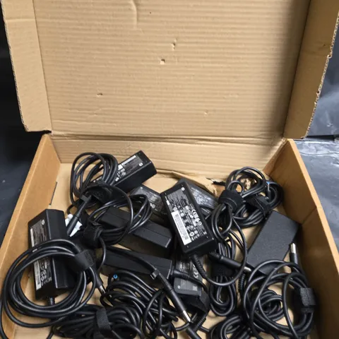 BOX OF APPROXIMATELY 10 ASSORTED HP LAPTOP CHARGERS