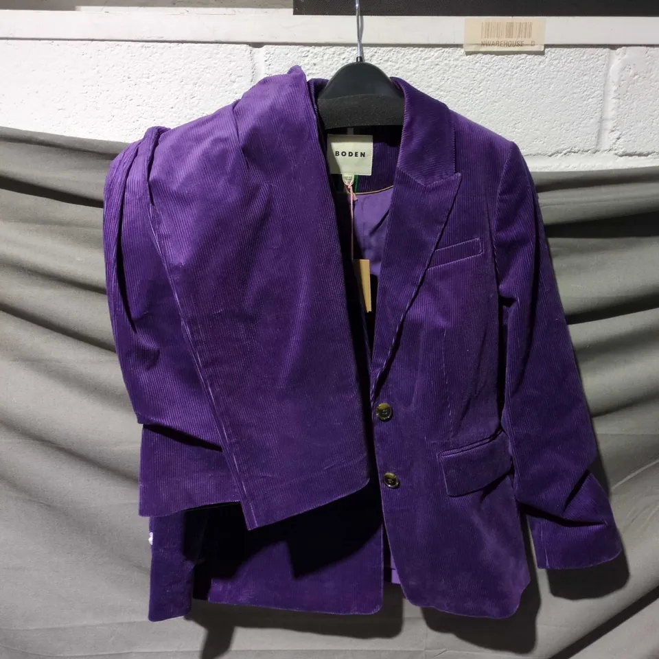 BODEN CORD BLAZER & TROUSERS SET IN PURPLE, UK 14