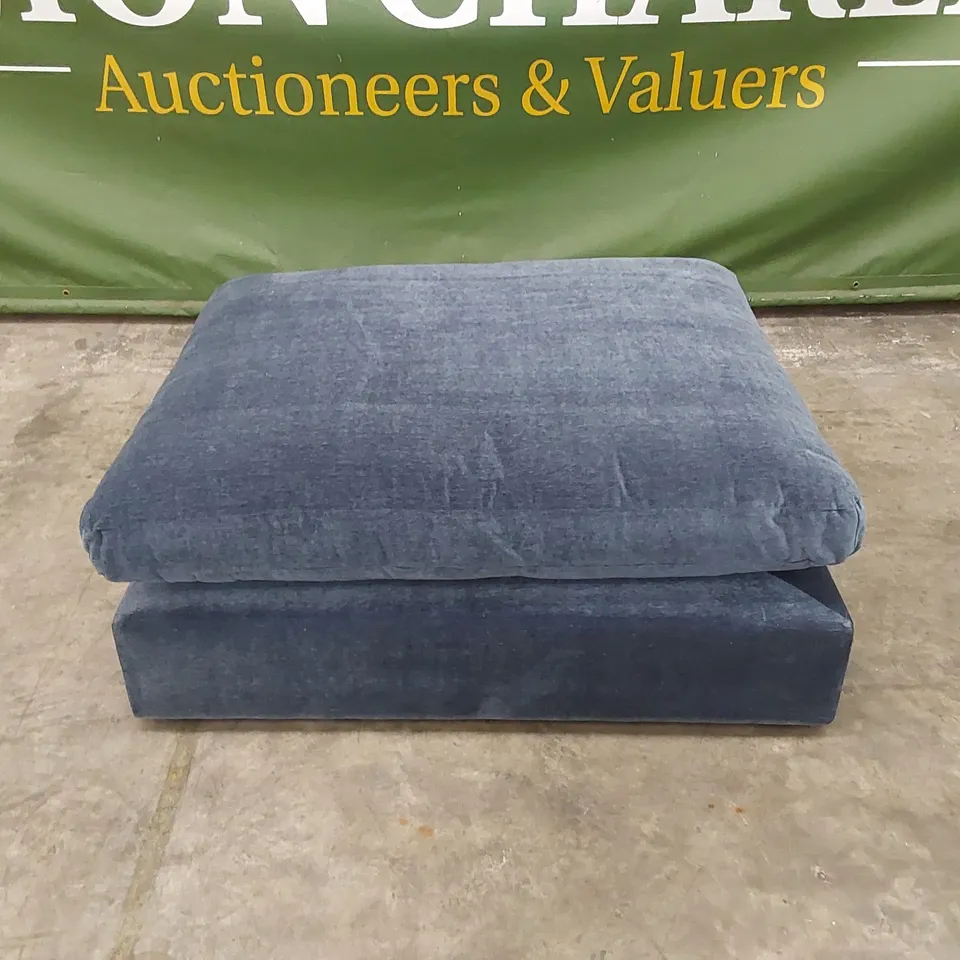 DESIGNER KYRA LARGE FABRIC UPHOLSTERED FOOTSTOOL - INDIGO