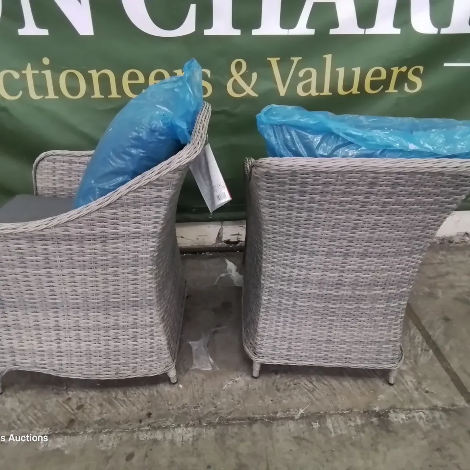 PAIR OF HAMILTON RATTAN GARDEN ARMCHAIRS WITH CUSHIONS
